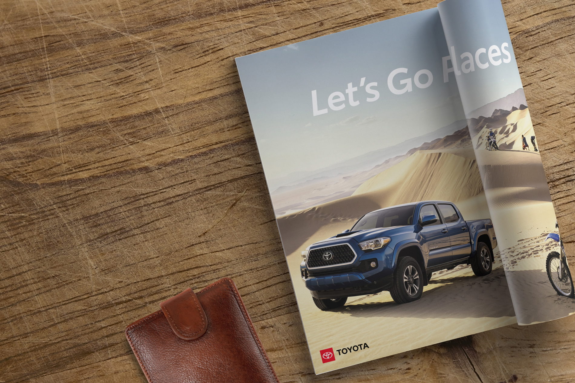 Print layout with Let's Go Places headline and brand logo