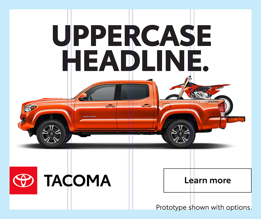 Example of flush left logo, center aligned headline and flush right disclaimer