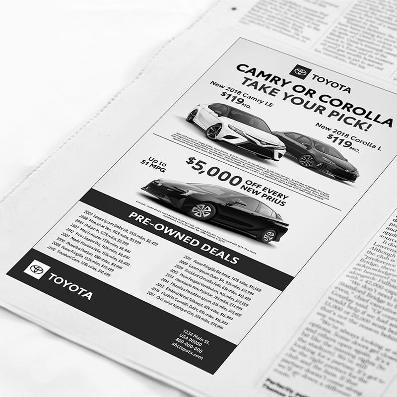 Toyota branding in print layout