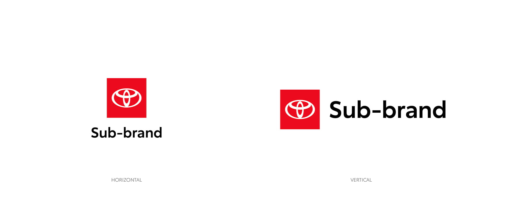 Horizontal and vertical single line sub brand logos