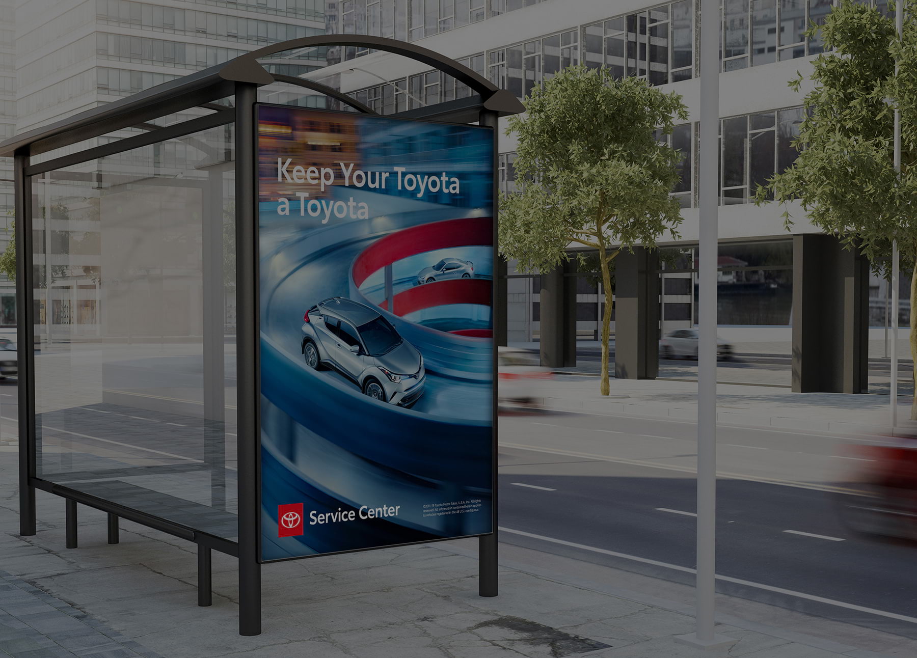 Bus shelter with Toyota Service Center ad