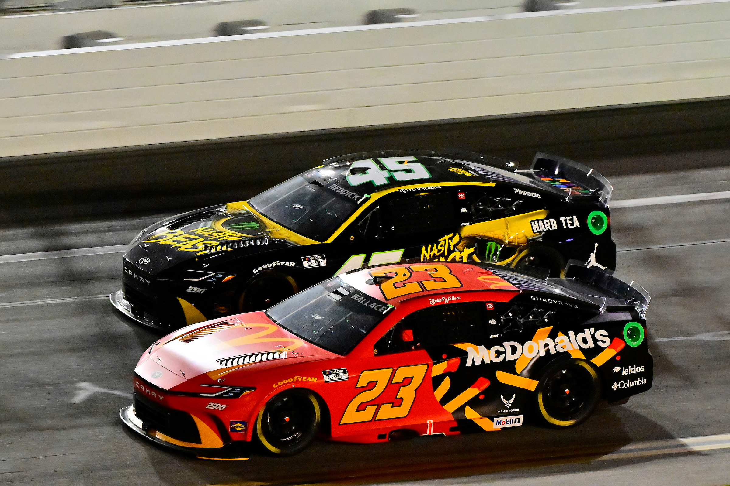 #23: Bubba Wallace, 23XI Racing, McDonald's Toyota Camry and #45: Tyler Reddick, 23XI Racing, Nasty Beast Toyota Camry