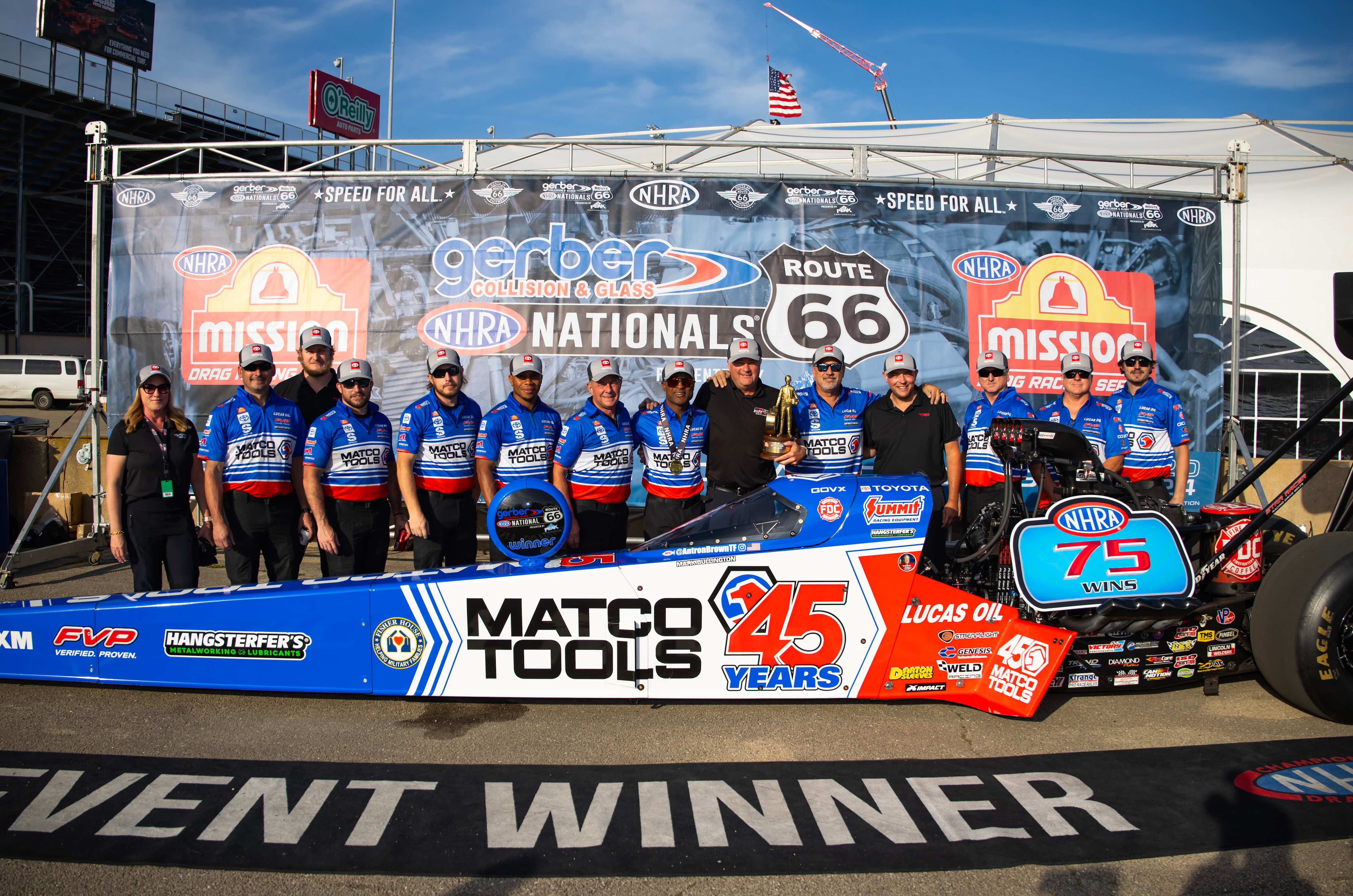 Antron Brown, Matco Tools, top fuel, victory, celebration, trophy