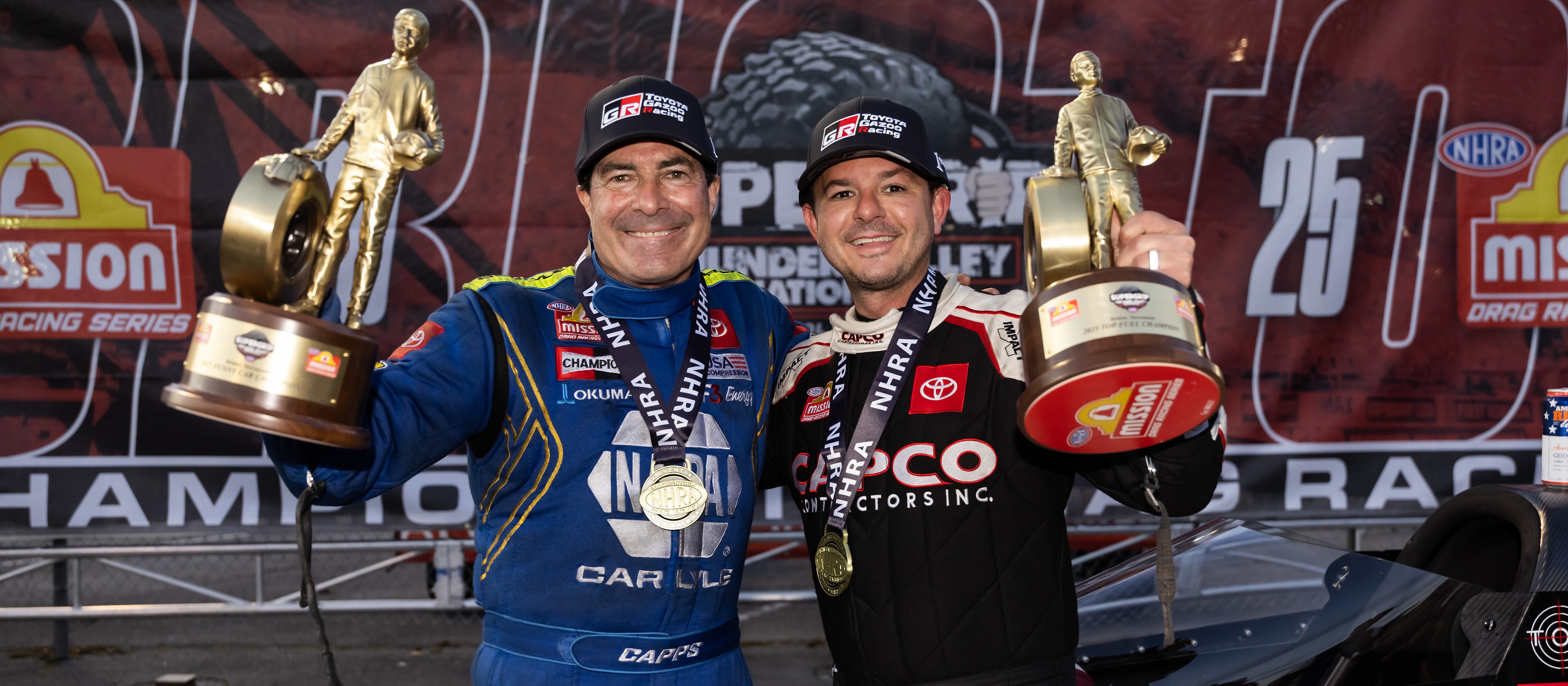 Ron Capps, NAPA Auto Parts, Supra, Funny Car, victory, celebration, trophy, Steve Torrence