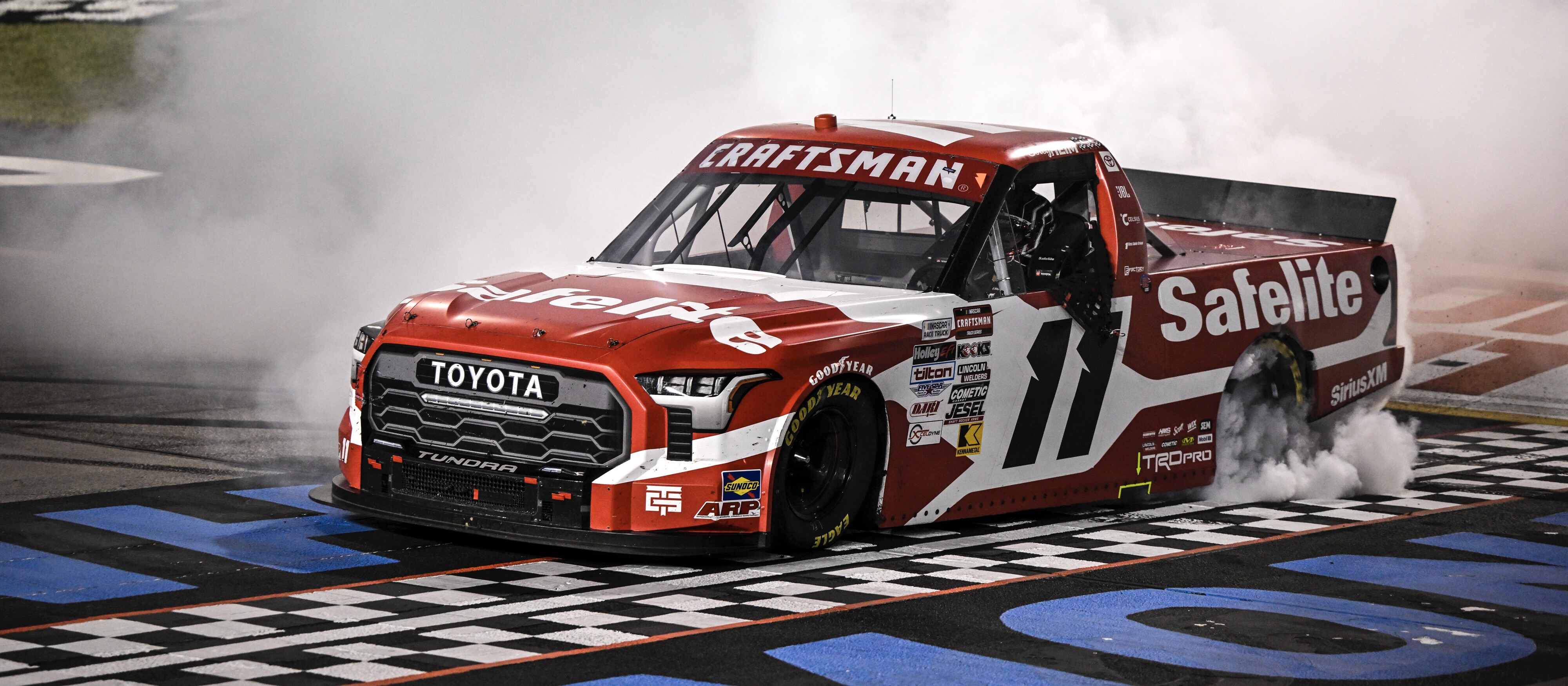 #11: Corey Heim, TRICON Garage, Safelite Toyota Tundra, winner, burnout