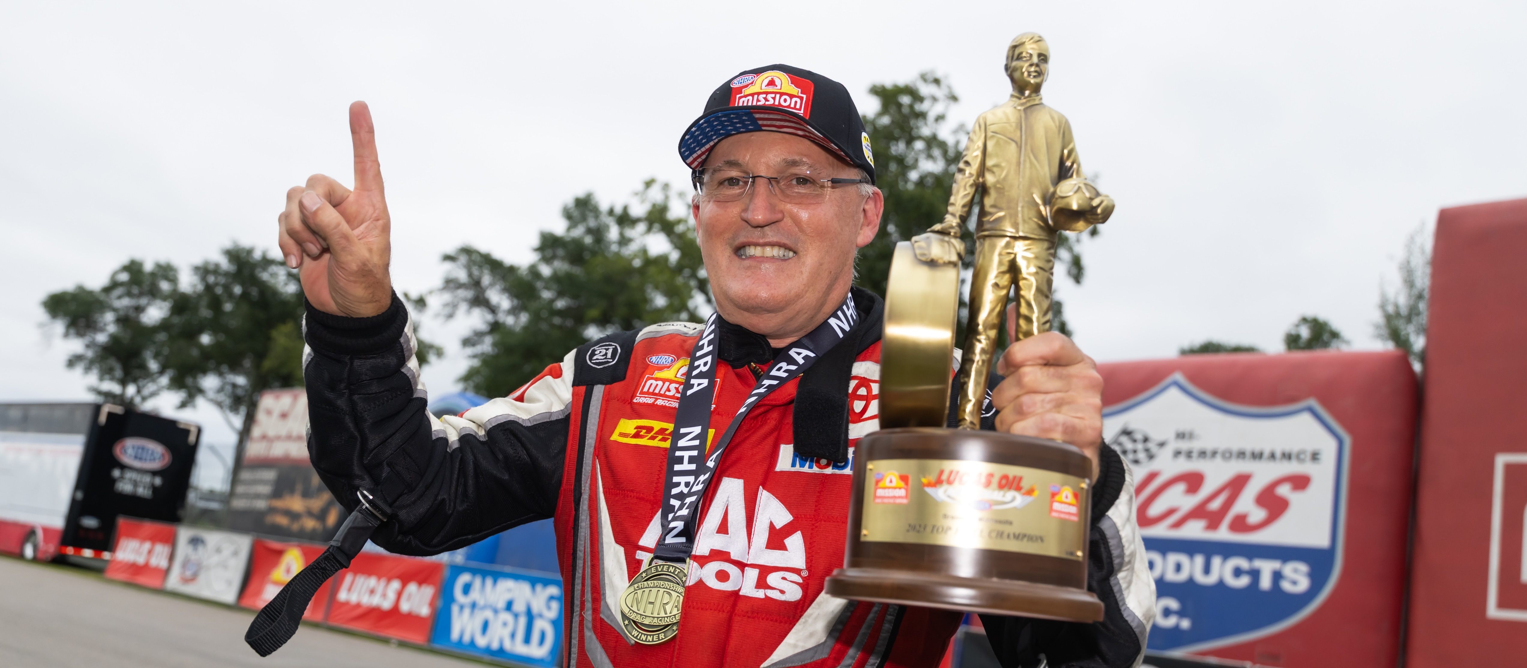 Doug Kalitta, Mac Tools, top fuel, victory, celebration, trophy