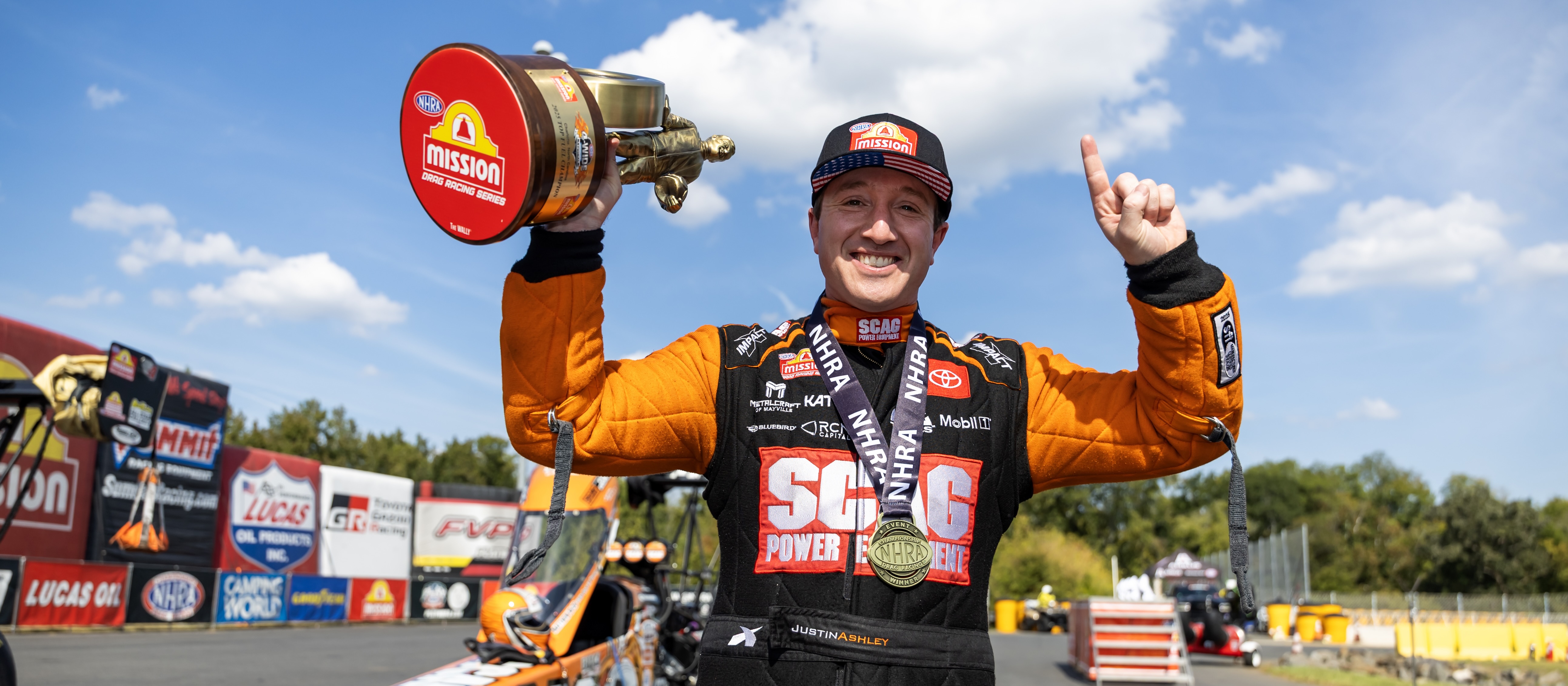 Justin Ashley, SCAG, top fuel, victory, celebration, trophy