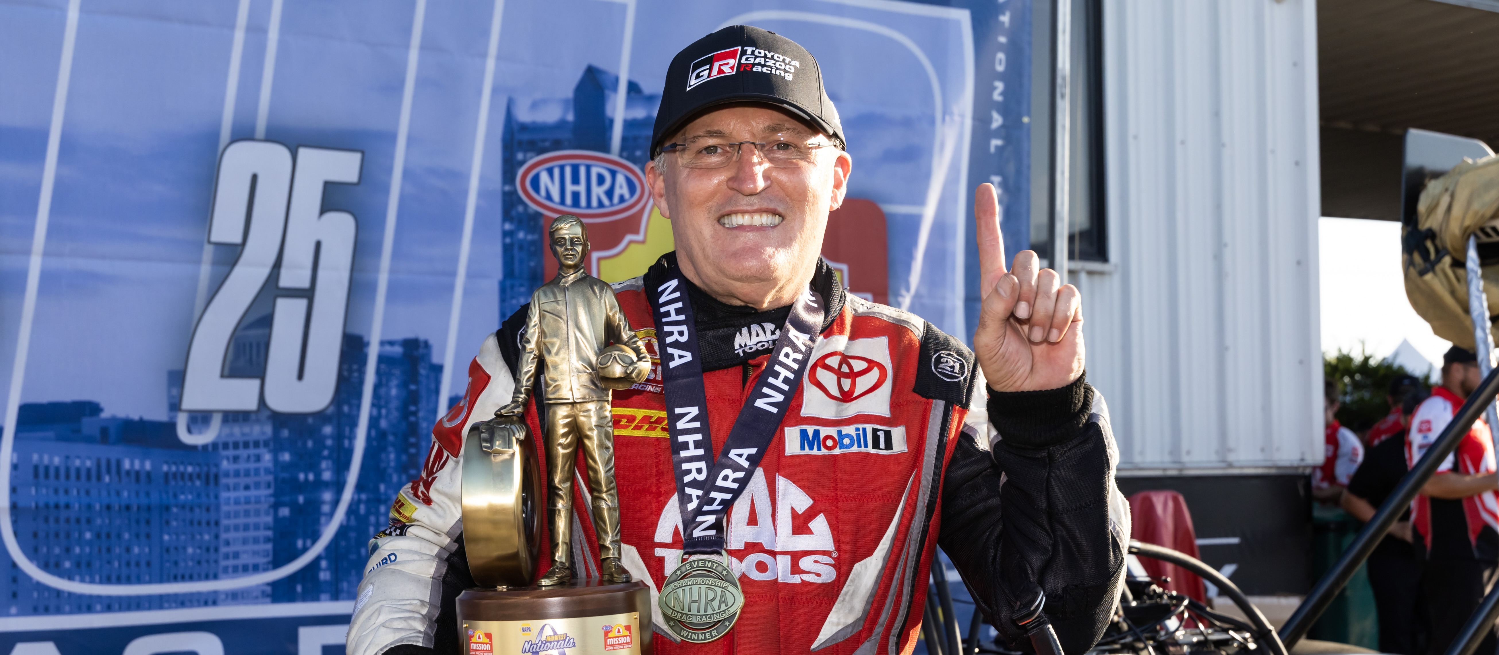 Doug Kalitta, Mac Tools, top fuel, victory, celebration, trophy