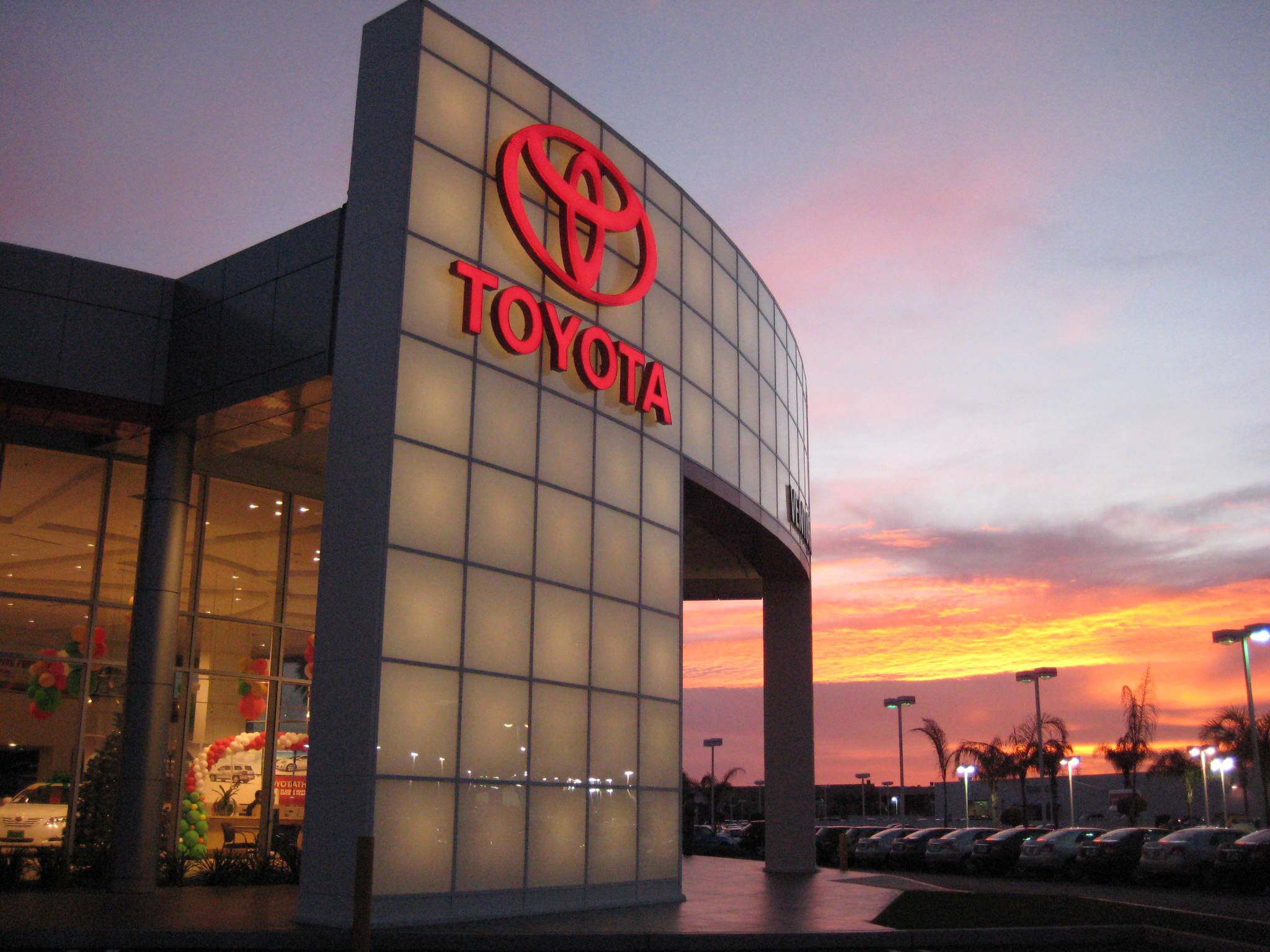 Picture of the Ventura Toyota dealership in Ventura, California during a sunset
