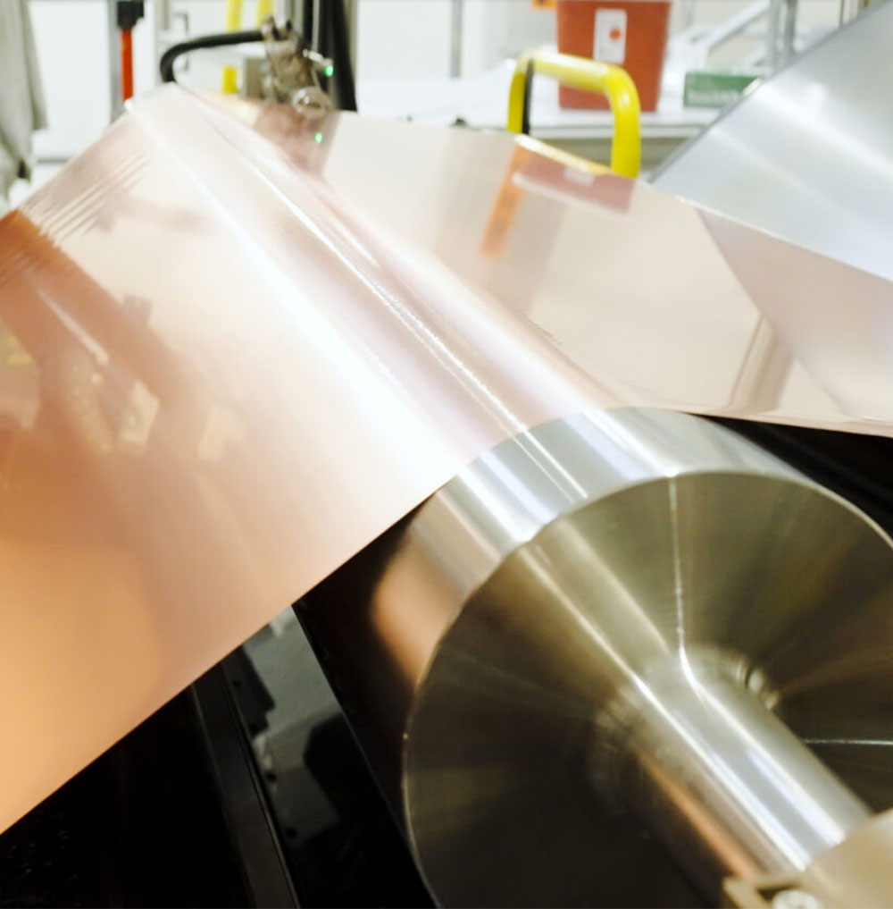 Roll of recycled copper being processed at Toyota facility